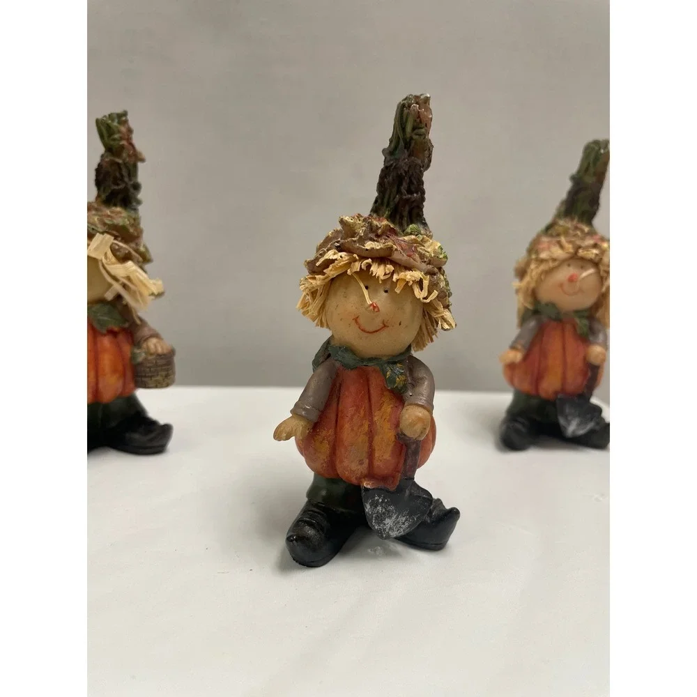 Set of 3 Resin Pumpkin Scarecrow Figurines Autumn Fall Harvest Decor 4.5 Inch
